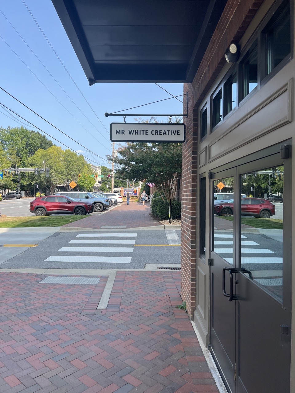 double sided hdu business sign for Mr. White Creative in Alpharetta GA